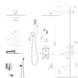 12" Ceiling Mount Square Shower System With Waterfall Tub Spout And Rough In Valve