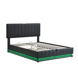 Upholstered Bed With Hydraulic Storage System And LED Light, With Sockets And USB Ports