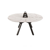 Modern Extendable White Circular Dining Table with MDF Top and Metal Legs for 4-6 Persons
