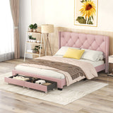 Queen Size Storage Bed Linen Upholstered Platform Bed & Two Drawers - Pink