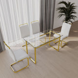 Modern Glass Dining Table Set For 4 With Golden Plating Legs And Chairs - Transparent