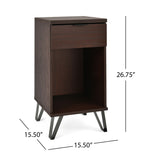 Modern Industrial Tall End Table With Drawer And Shelf - Walnut