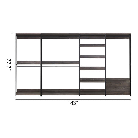 Monica - Wood Walk In Closet System Melamine 143" Modular Storage - Rustic