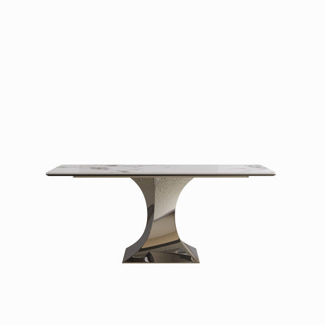 Modern Rectangular Dining Table For 6 - 8, Plated Hourglass Base