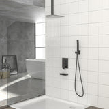 12" Ceiling Mount Shower System With Waterfall Tub Spout And Rough In Valve - Matte Black