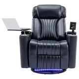270° Power Swivel Recliner Home Theater Chair With Hidden Arm Storage, LED Light, Cup Holder, And Tray Table