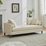 Upholstered Chaise Lounge Indoor With Nailheads, Sleeper Sofa Couch With 4 Throw Pillows & 2 Bolsters, Daybed With Rubberwood Legs