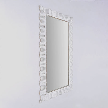 Handcarved Wave Design Rectangle Mirror Accent Enhancing Space - Antique White