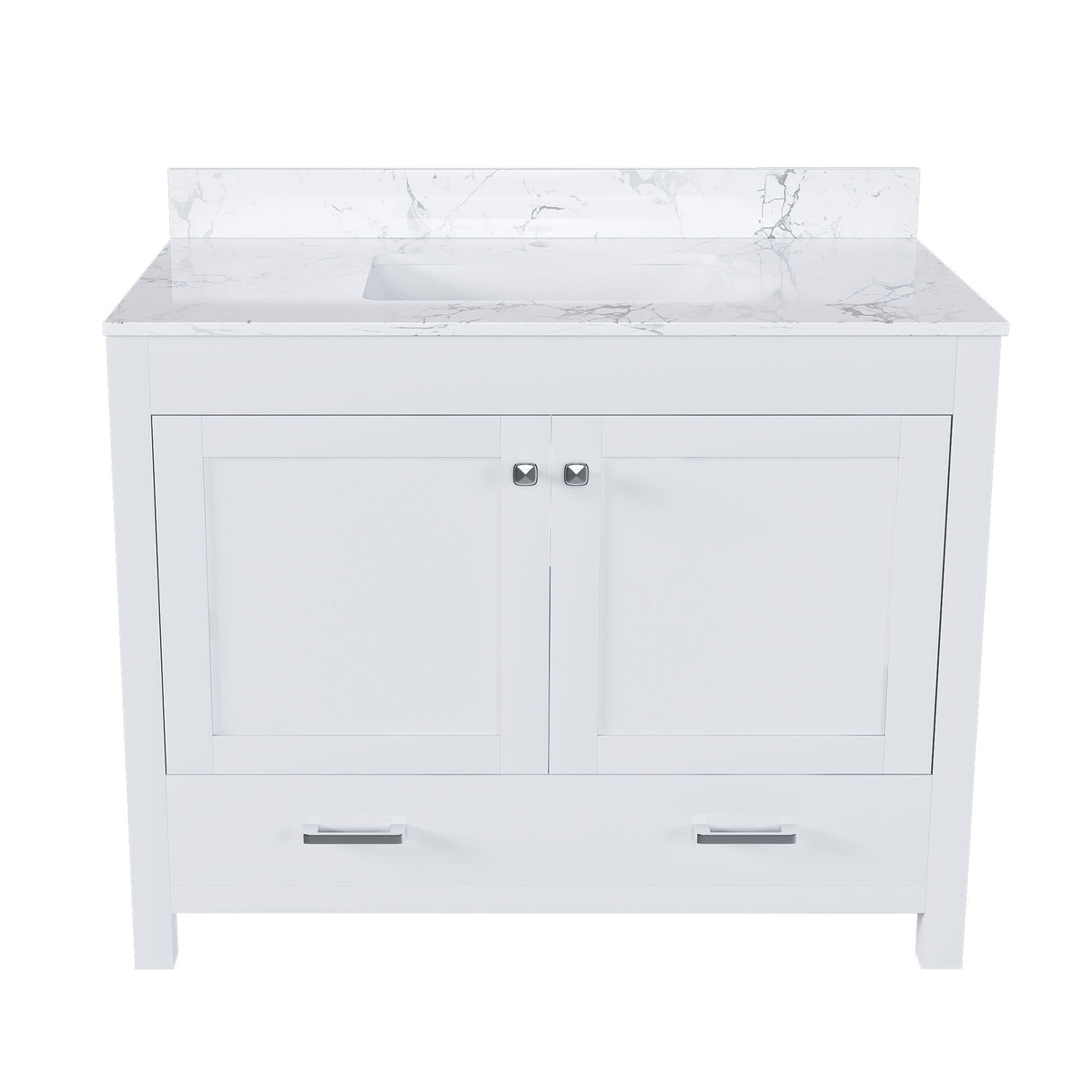 43" Bathroom Vanity With Artificial Marble Carrara Top Set, Multi Functional Cabinet With Doors And Drawer - White