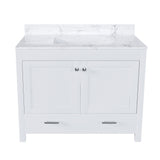 43" Bathroom Vanity With Artificial Marble Carrara Top Set, Multi Functional Cabinet With Doors And Drawer - White