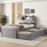 LED Platform Bed With Trundle With Storage Headboard With Drawers