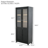 Mid Century Modern Style Tall Display Cabinet With Glass Doors For Collectibles - Black