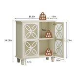Modern Retro Sideboard Buffet Storage Cabinet With Adjustable Shelves And Tempered Glass Doors - Cream Color