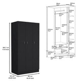 Wardrobe Armoire With 3 Doors And 2 Inner Drawers, 3 Doors - Black