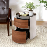 Italian Retro Double Storage Round Side Table - Gray Brown