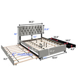Trundle Pull Out Drawers Storage Upholstered Bed Modern Design No Box Spring Required