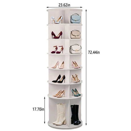 7 Tier Rotating Shoe Rack With High Base Design, Freestanding 360° Organizer For 28 Pairs - White