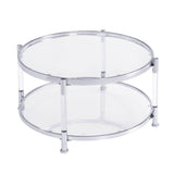 Contemporary Acrylic, Coffee Table, Round Tempered Glass Coffee Table - Chrome / Silver