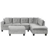 Modern Sectional Sofa With Storage Ottoman, L - Shape Couch With 2 Pillows And Cup Holders