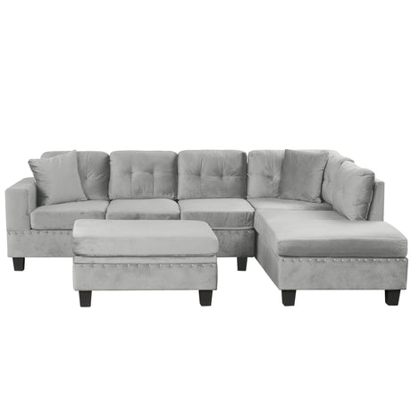 Modern Sectional Sofa With Storage Ottoman, L - Shape Couch With 2 Pillows And Cup Holders