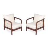 Outdoor Lounge Chair With Woven Backrest, Solid Wood Frame, Comfortable Cushions