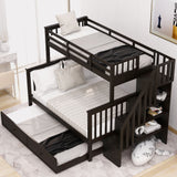 Bunk Bed With Twin Size Trundle, Storage And Guard Rail For Bedroom