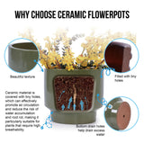 3 Pieces Ceramic Flowerpot, Planter For Patio, Garden Or Windowsills - Antique Light Green