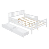 Platform Bed With Guardrails On Both Sides And 2 Storage Drawers