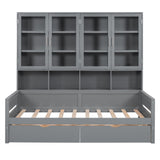 Daybed With Glass Door Storage Cabinets, Built In LED Lighting And Shelves