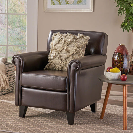 Upholstered Club Chair With Button Tufted Back Rest - Brown
