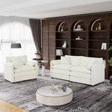 Modern Upholstered Chenille Loveseat And Armchair Set With Pillows