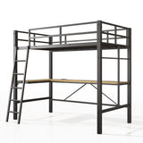 Twin Metal Loft Bed With L - Shaped Desk, Charging Station Loft Bed Frame Twin Size, Safety Guard & Ladder, No Box Spring Needed - Black