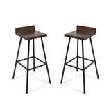 Outdoor Bar Stool With Low Backrests And Wood Seats (Set of 2) - Dark Brown / Black