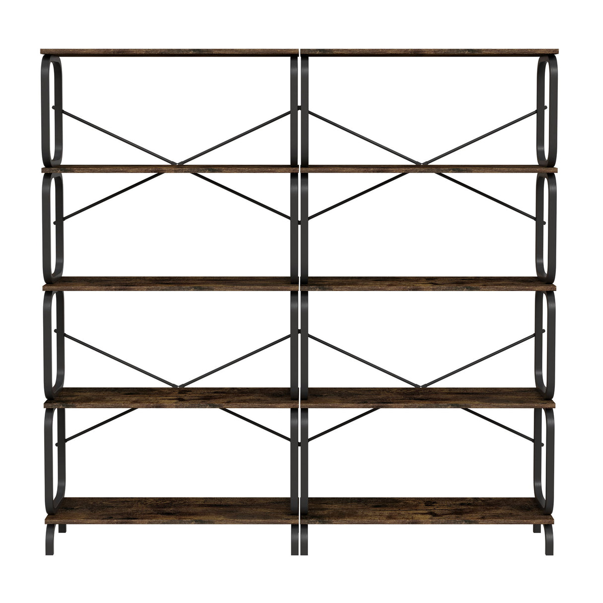 5 Tier Industrial Bookshelf, Tall Bookcase With Open Design, Vintage Storage Organizer