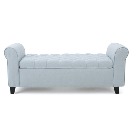 Hayes - Contemporary Armed Storage Bench With Rolled Arms And Button Tufting