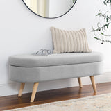 Ottoman Oval Storage Bench With Rubber Wood Legs Linen - Gray