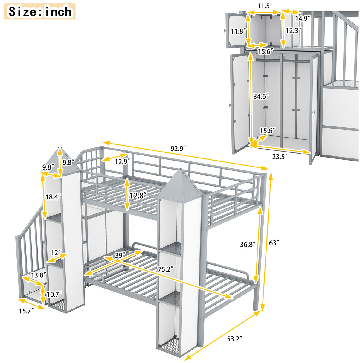 Castle Shaped Bunk Bed With Wardrobe And Storage