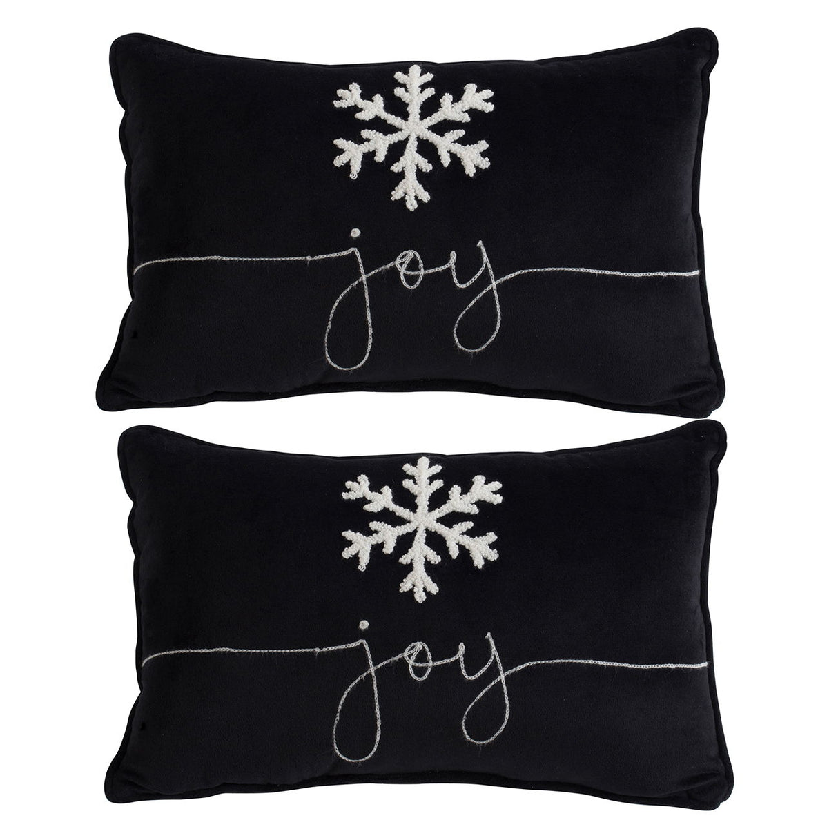Velvet Pillow With Embroidered Joy And Frosty Snowflake, For Christmas Halloween Holiday Decor (Set of 2)