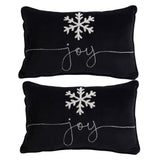 Velvet Pillow With Embroidered Joy And Frosty Snowflake, For Christmas Halloween Holiday Decor (Set of 2)