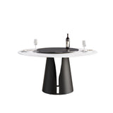 Modern Artificial Stone Round Carbon Steel Base Dining Table, Can Accommodate 6 People, Black Artificial Stone Turntable