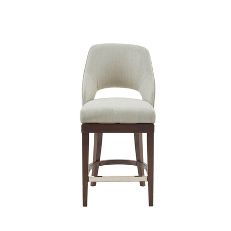 Counter Stool With Swivel Seat, Upholstery And Solid Wood Legs - Cream
