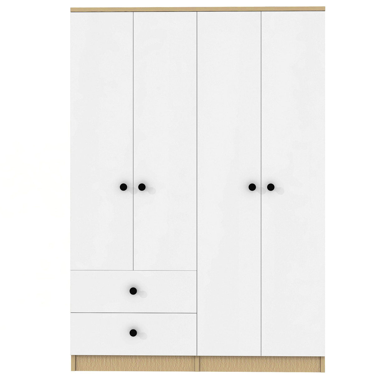 4 Door Wardrobe Closet With Drawers, Shelf, And Hanging Rod - White / Natural