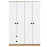 4 Door Wardrobe Closet With Drawers, Shelf, And Hanging Rod - White / Natural