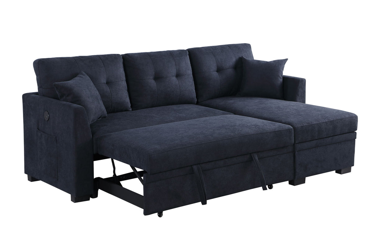 Sectional Sofa Bed L Shaped Sofa Couch Bed With USB Port, Reversible Chaise With Storage
