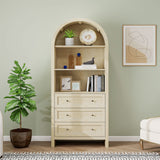 Arched Kitchen Pantry, Modern Farmhouse Wood Kitchen Storage Cabinets, Arched Storage Display Cabinet With Adjustable Shelves, Versatile Cupboard For Kitchen, Dining Room, Living Room - Natural