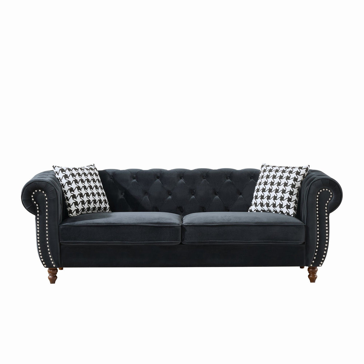 Chesterfield Velvet Upholstery Fabric Sofa With Roll Armrest & Nailhead