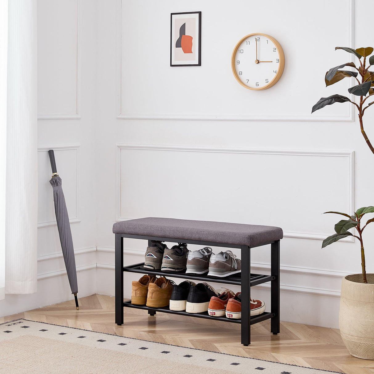 Shoe Bench With Cushion, Storage Seat For Entryway