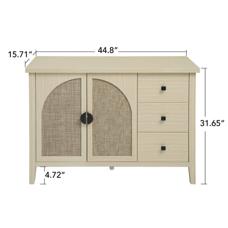Rattan 2 Door 3 Drawer Cabinet, Suitable For Bedroom - Natural