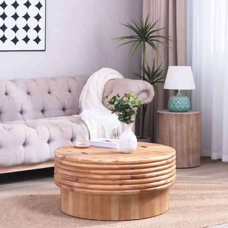 Round Wooden Coffee Table With Hidden Storage, Modern Rustic Centerpiece For Living Room - Multi / Natural / Rustic