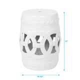 Elegant Glazed Ceramic Drum Stool Indoor / Outdoor Side Table Accent Garden Stool - White